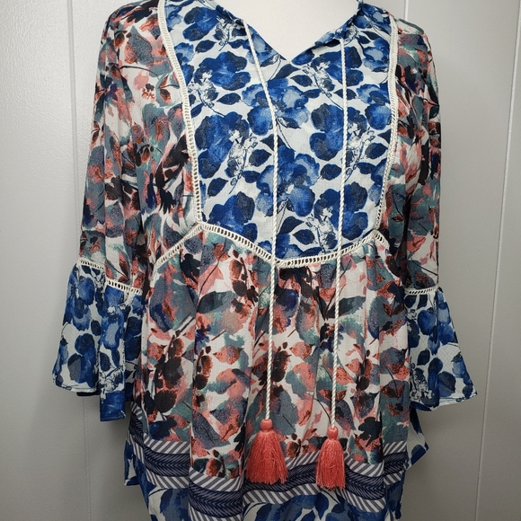 Vintage America Blue and Pink Floral Blouse - Picture 3 of 12